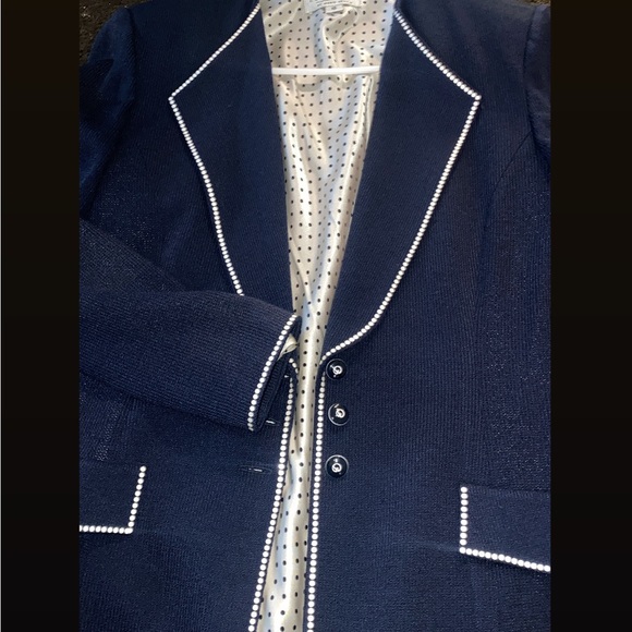 ST.JOHN COLLECTION KNIT BLUE FITTED JACKET w/SILK LINING - Picture 10 of 11